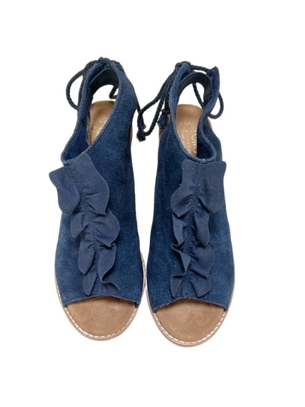 TOMS – Elba Peep Navy Suede Blue Open Toe Block Heel Bootie Heels - Size 6.5 - Picture 4 of 14